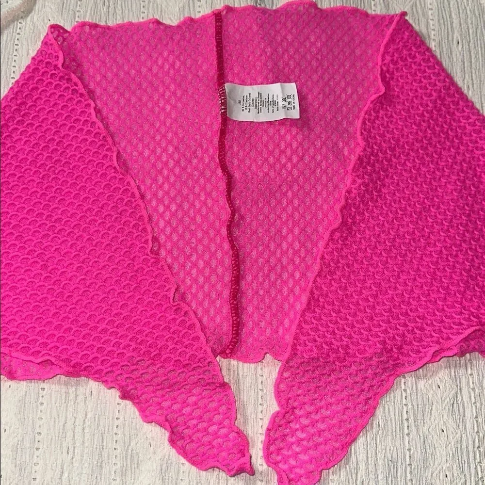 XS-S 160 Bright Pink Honey Comb Textured Bikini Set and Side Tie Cover Up